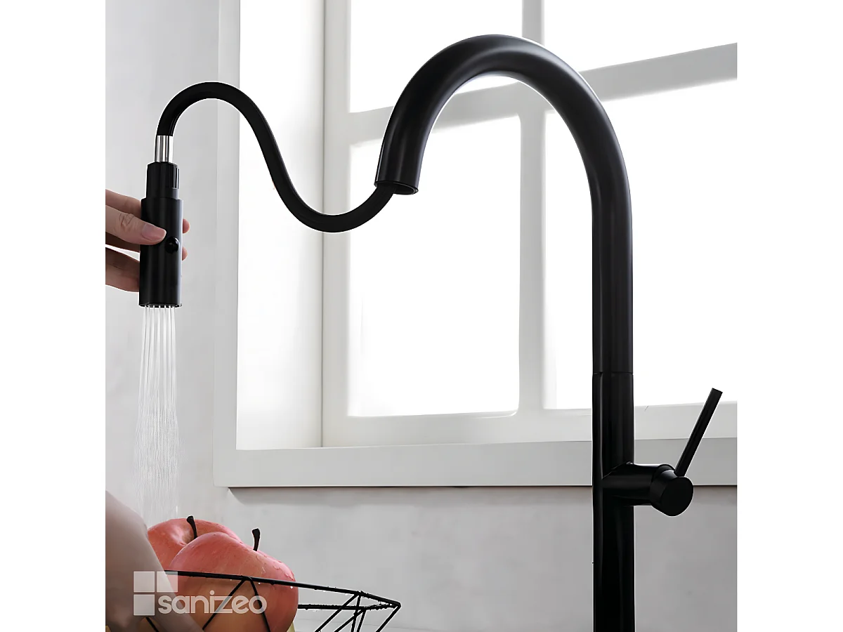 Mitigeur Évier Cuisine avec douchette extractible noir mat - Design moderne – SAMOA IMEX