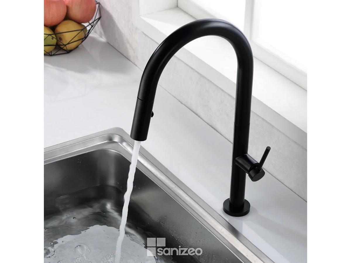 Mitigeur Évier Cuisine avec douchette extractible noir mat - Design moderne – SAMOA IMEX