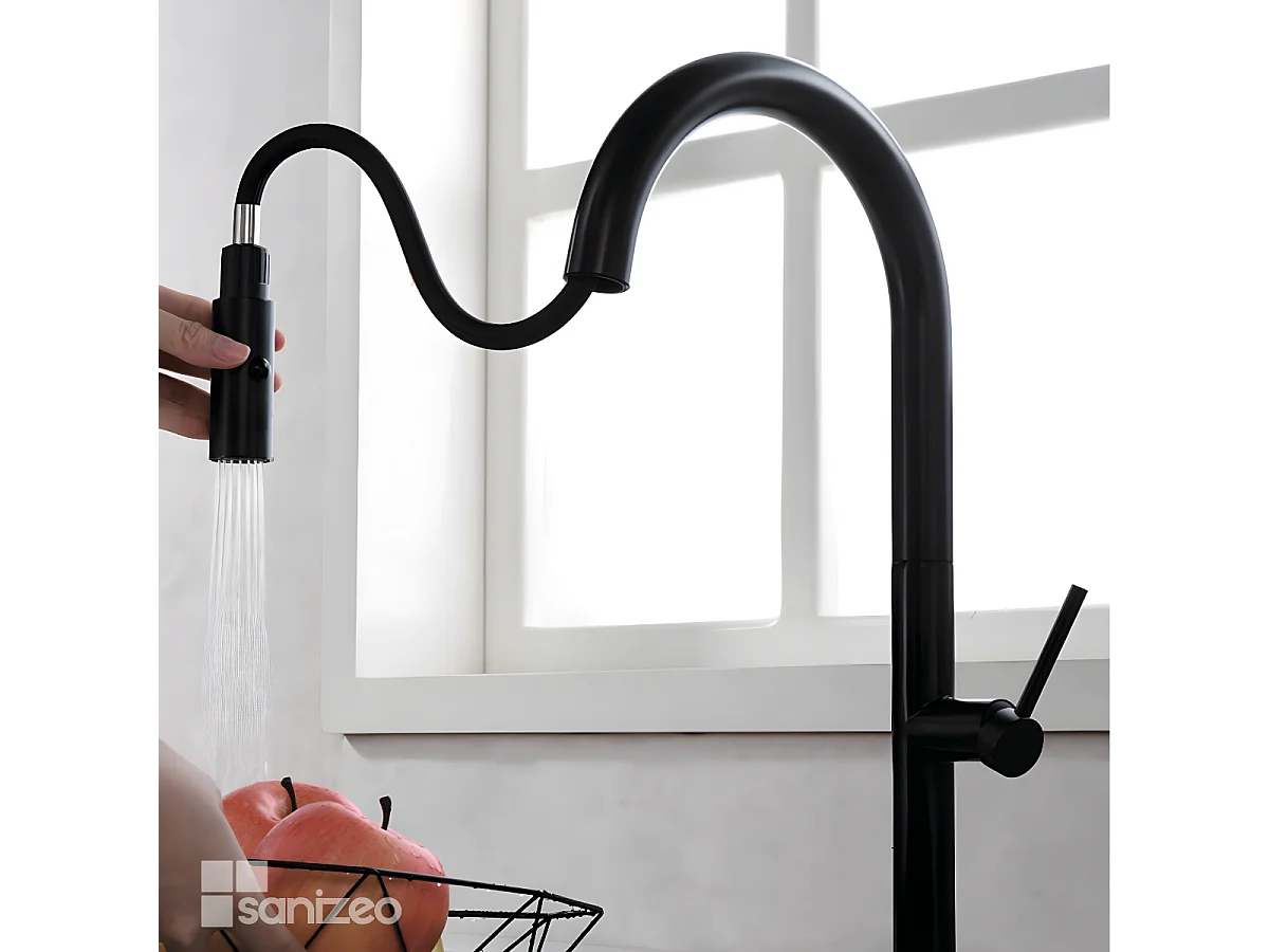 Mitigeur Évier Cuisine avec douchette extractible noir mat - Design moderne – SAMOA IMEX