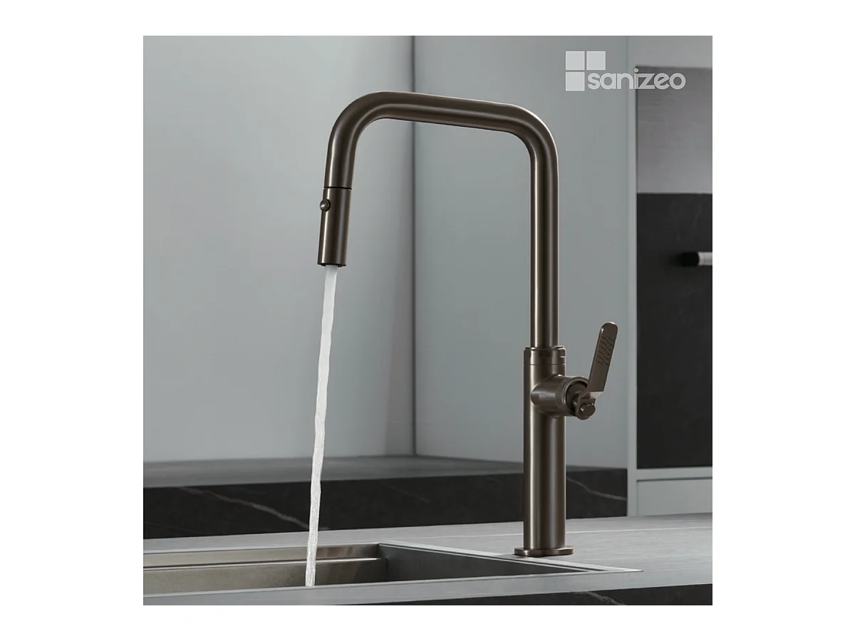 Mitigeur Évier Cuisine avec douchette extractible noir métal - Design moderne – NIZA IMEX