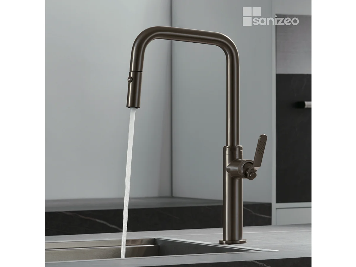 Mitigeur Évier Cuisine avec douchette extractible noir métal - Design moderne – NIZA IMEX