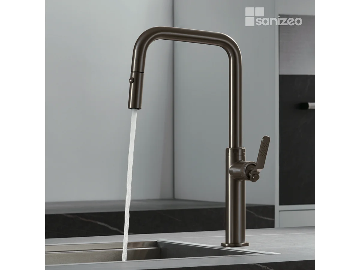 Mitigeur Évier Cuisine avec douchette extractible noir métal - Design moderne – NIZA IMEX