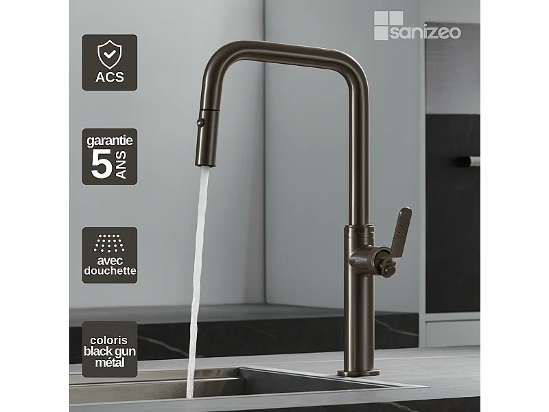 Mitigeur Évier Cuisine avec douchette extractible noir métal - Design moderne – NIZA IMEX