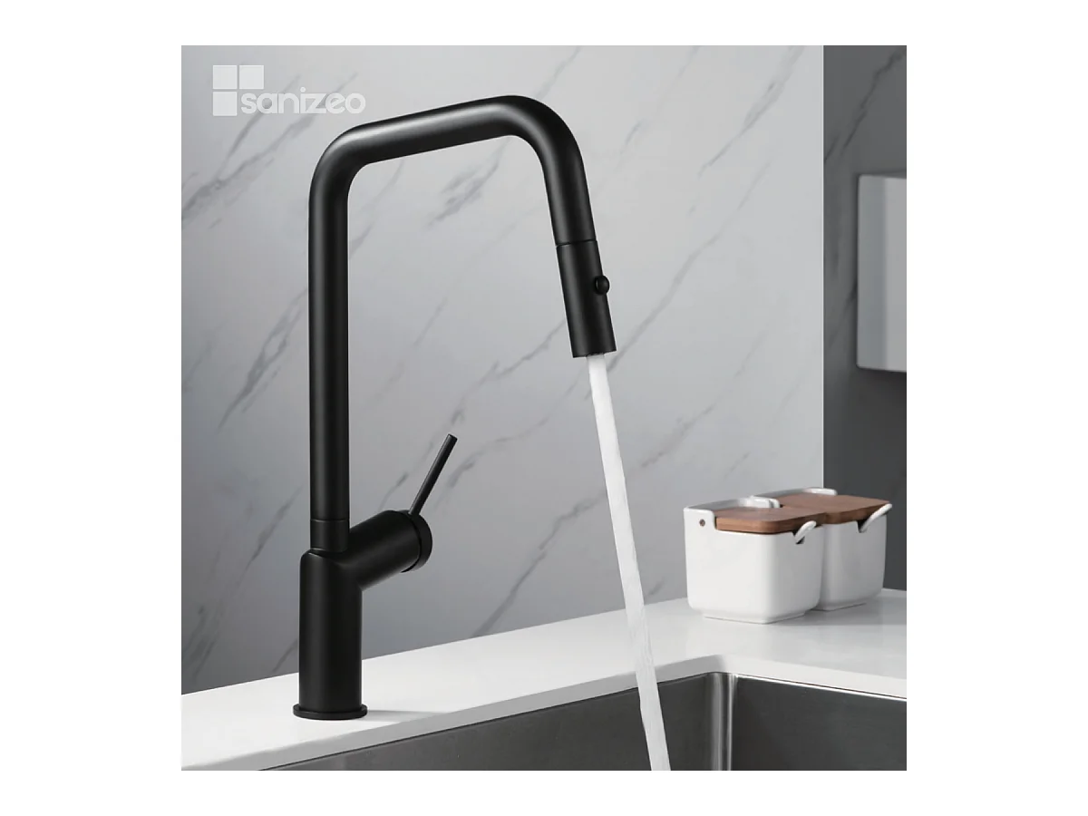 Mitigeur Évier Cuisine avec douchette extractible noir mat - Design moderne – BONN IMEX