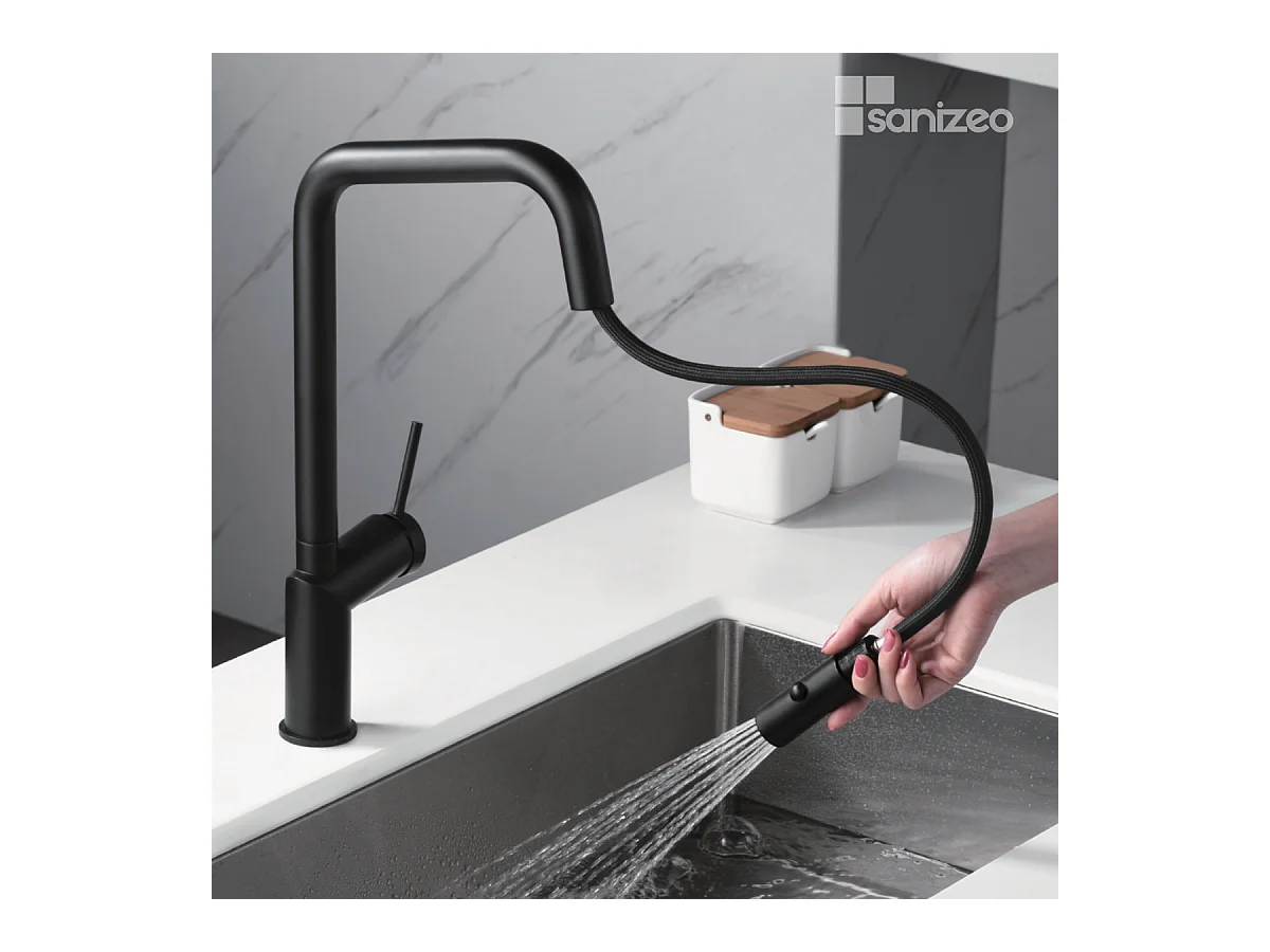Mitigeur Évier Cuisine avec douchette extractible noir mat - Design moderne – BONN IMEX