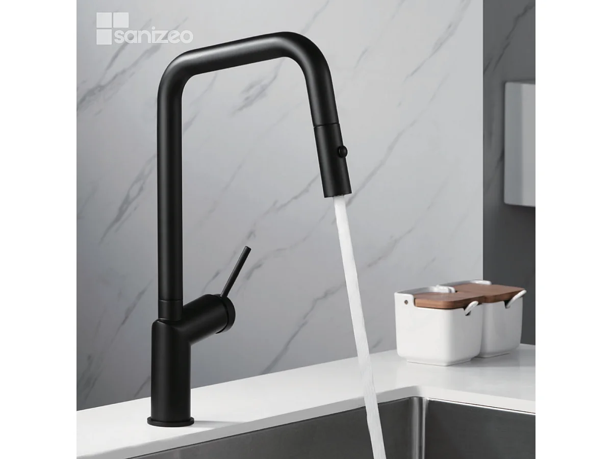 Mitigeur Évier Cuisine avec douchette extractible noir mat - Design moderne – BONN IMEX