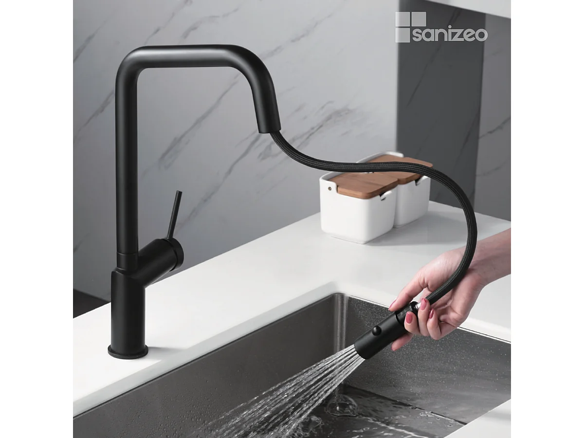 Mitigeur Évier Cuisine avec douchette extractible noir mat - Design moderne – BONN IMEX