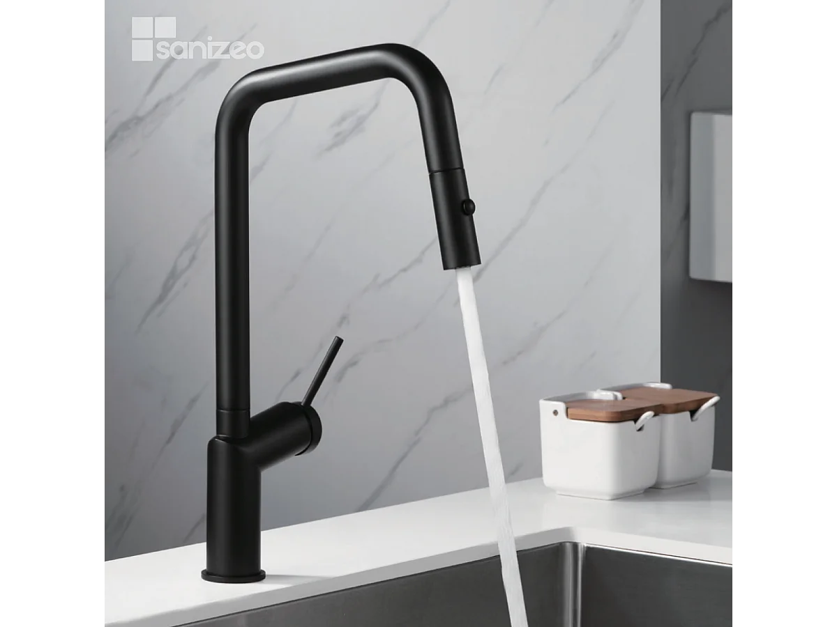 Mitigeur Évier Cuisine avec douchette extractible noir mat - Design moderne – BONN IMEX