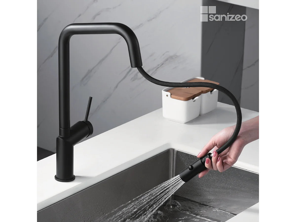 Mitigeur Évier Cuisine avec douchette extractible noir mat - Design moderne – BONN IMEX