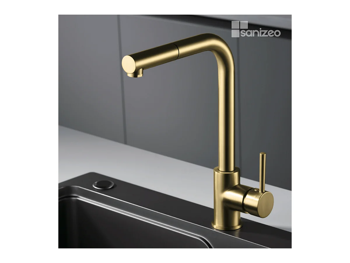 Mitigeur Évier Cuisine avec douchette extractible or brossé - Design moderne – MALTA IMEX
