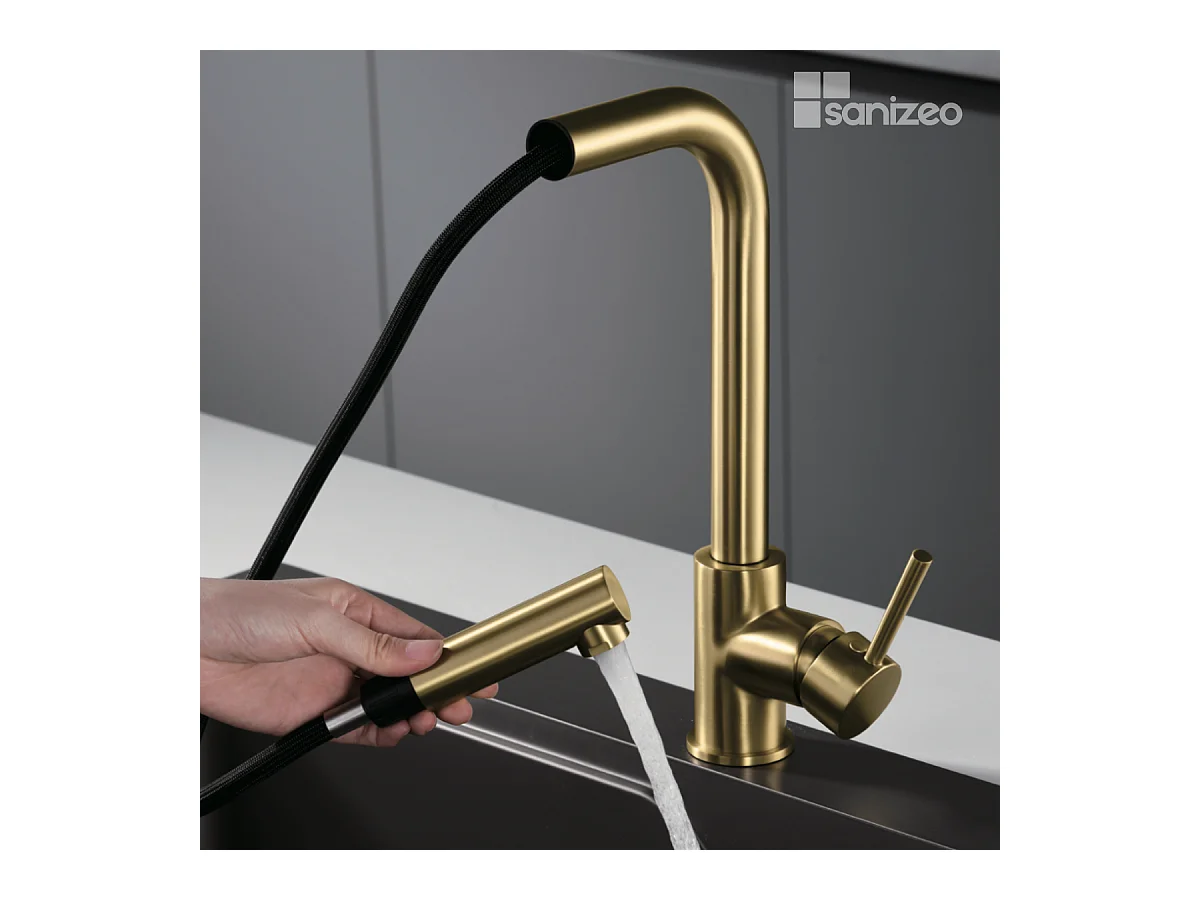 Mitigeur Évier Cuisine avec douchette extractible or brossé - Design moderne – MALTA IMEX