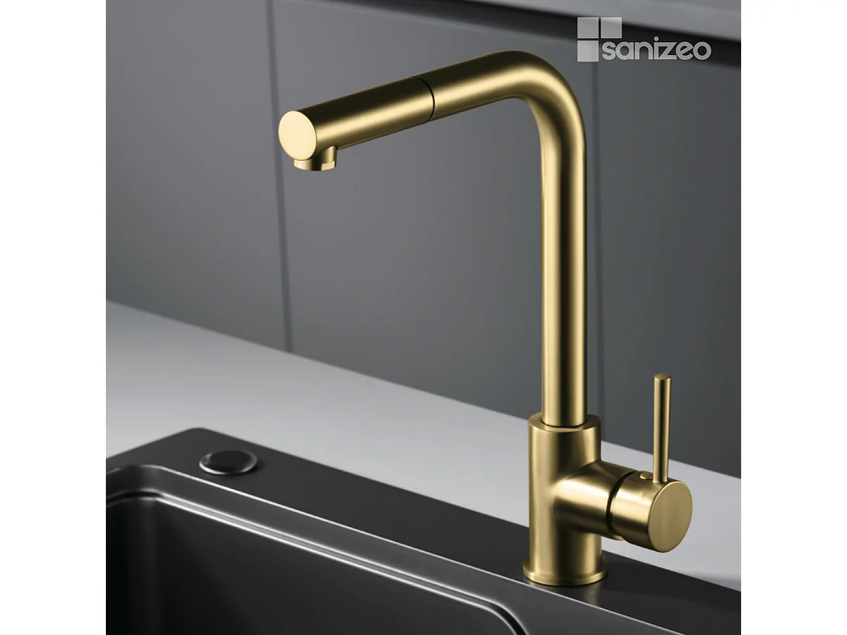 Mitigeur Évier Cuisine avec douchette extractible or brossé - Design moderne – MALTA IMEX