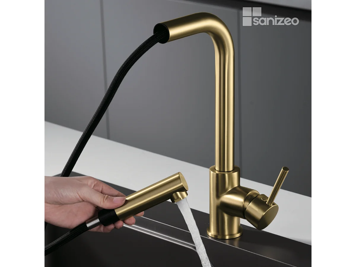 Mitigeur Évier Cuisine avec douchette extractible or brossé - Design moderne – MALTA IMEX