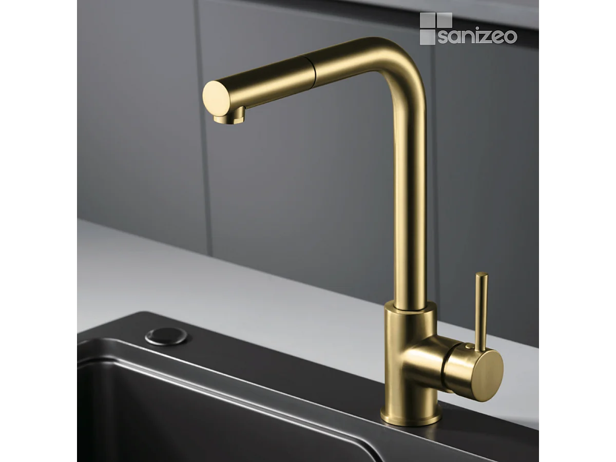 Mitigeur Évier Cuisine avec douchette extractible or brossé - Design moderne – MALTA IMEX