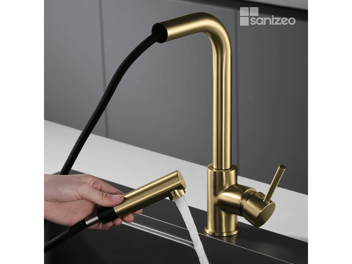 Mitigeur Évier Cuisine avec douchette extractible or brossé - Design moderne – MALTA IMEX