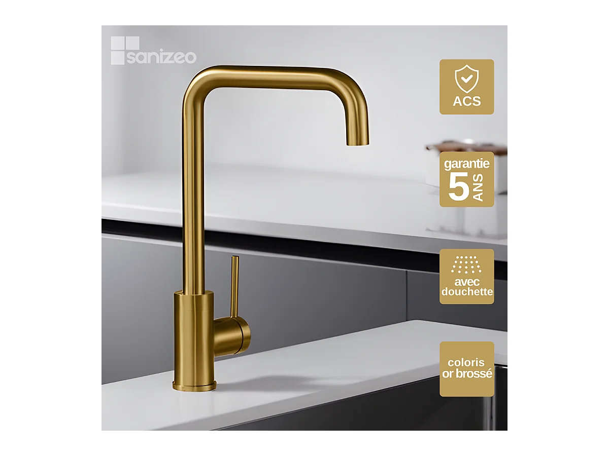 Mitigeur Évier Cuisine or brossé - Design moderne – LOIRA IMEX
