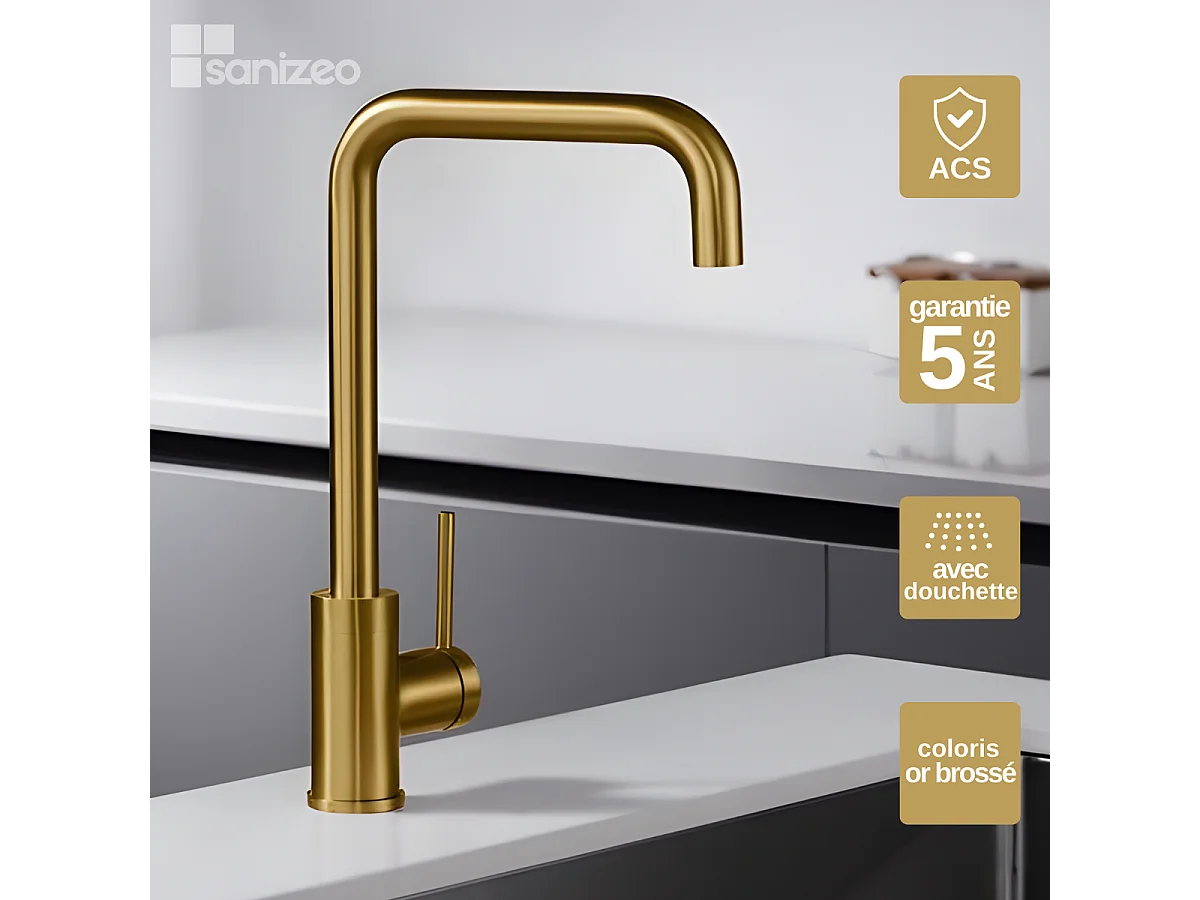 Mitigeur Évier Cuisine or brossé - Design moderne – LOIRA IMEX