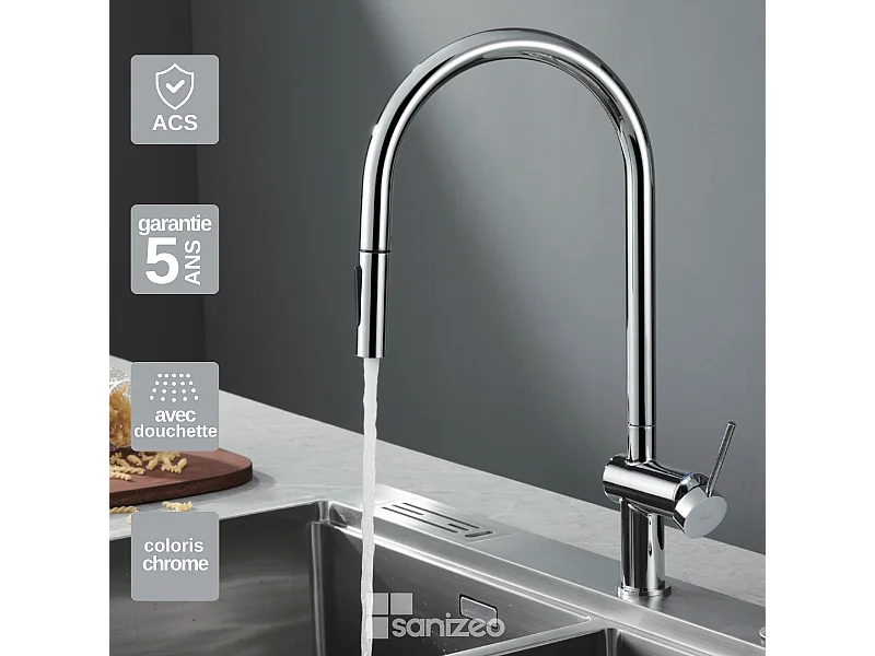 Mitigeur Évier Cuisine avec douchette extractible chromé - Design moderne – BERNA IMEX