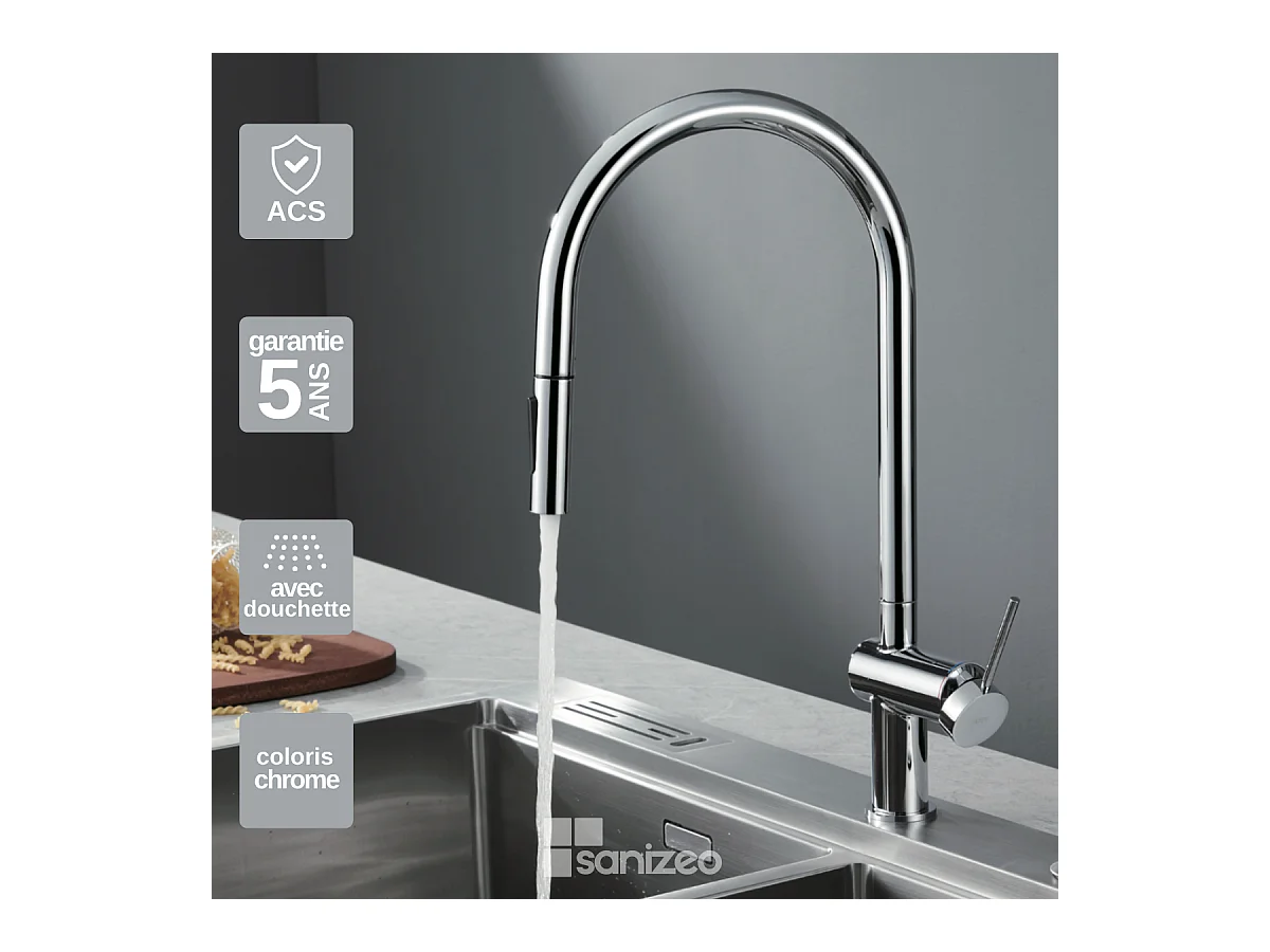 Mitigeur Évier Cuisine avec douchette extractible chromé - Design moderne – BERNA IMEX