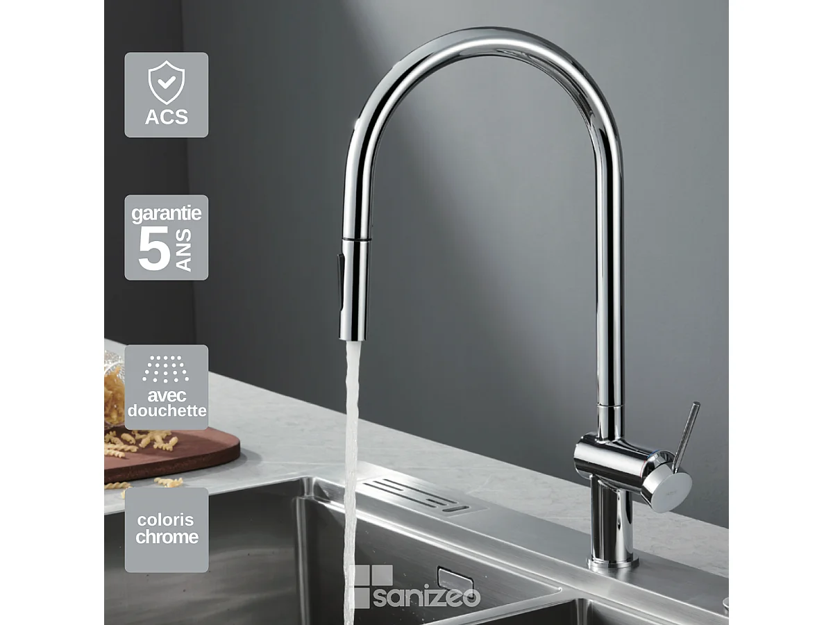 Mitigeur Évier Cuisine avec douchette extractible chromé - Design moderne – BERNA IMEX