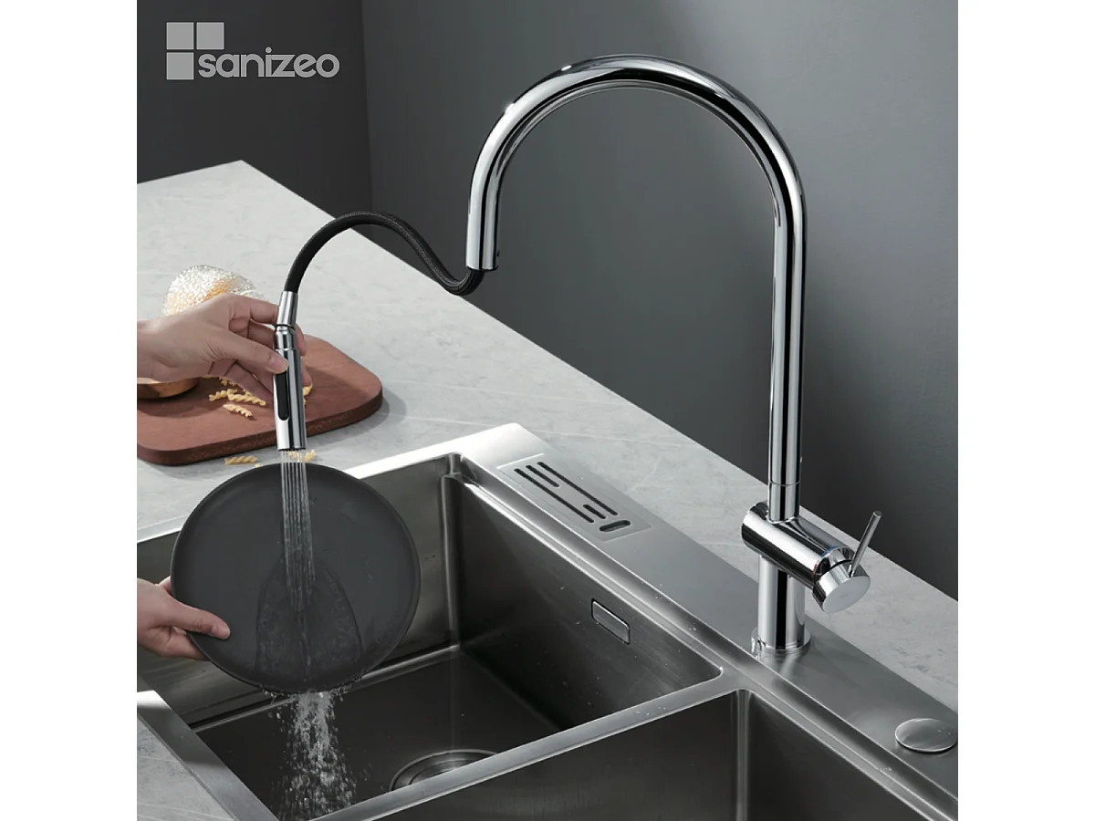 Mitigeur Évier Cuisine avec douchette extractible chromé - Design moderne – BERNA IMEX