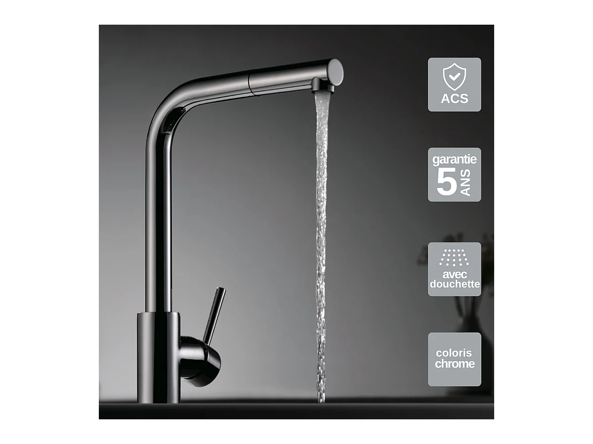 Mitigeur Évier Cuisine avec douchette extractible chromé - Design moderne – MALTA IMEX