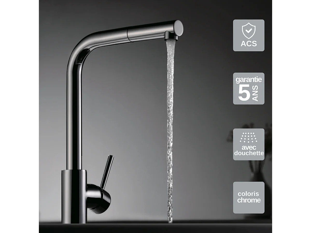 Mitigeur Évier Cuisine avec douchette extractible chromé - Design moderne – MALTA IMEX