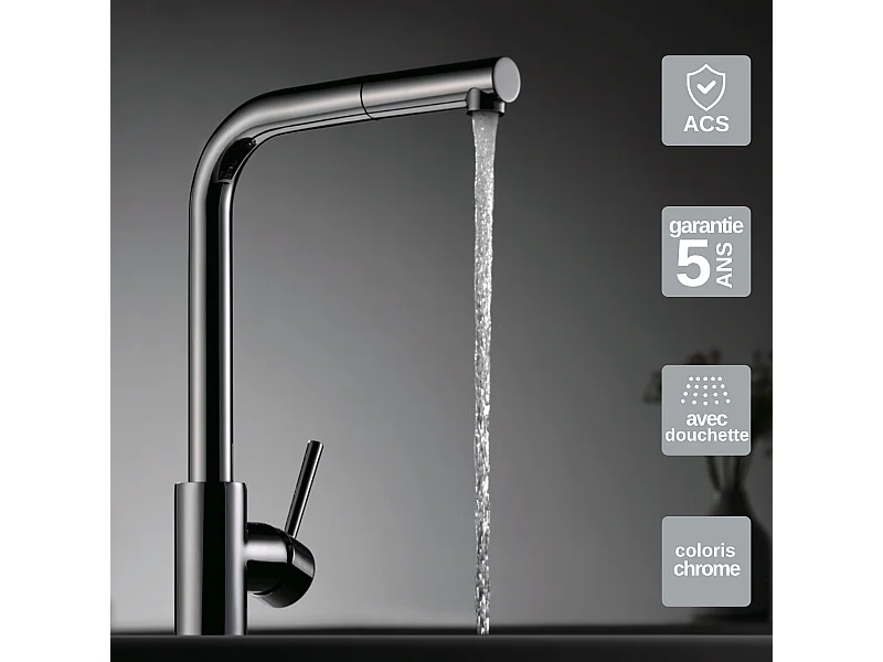 Mitigeur Évier Cuisine avec douchette extractible chromé - Design moderne – MALTA IMEX