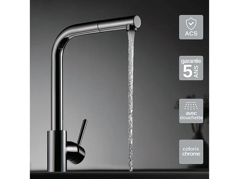 Mitigeur Évier Cuisine avec douchette extractible chromé - Design moderne – MALTA IMEX