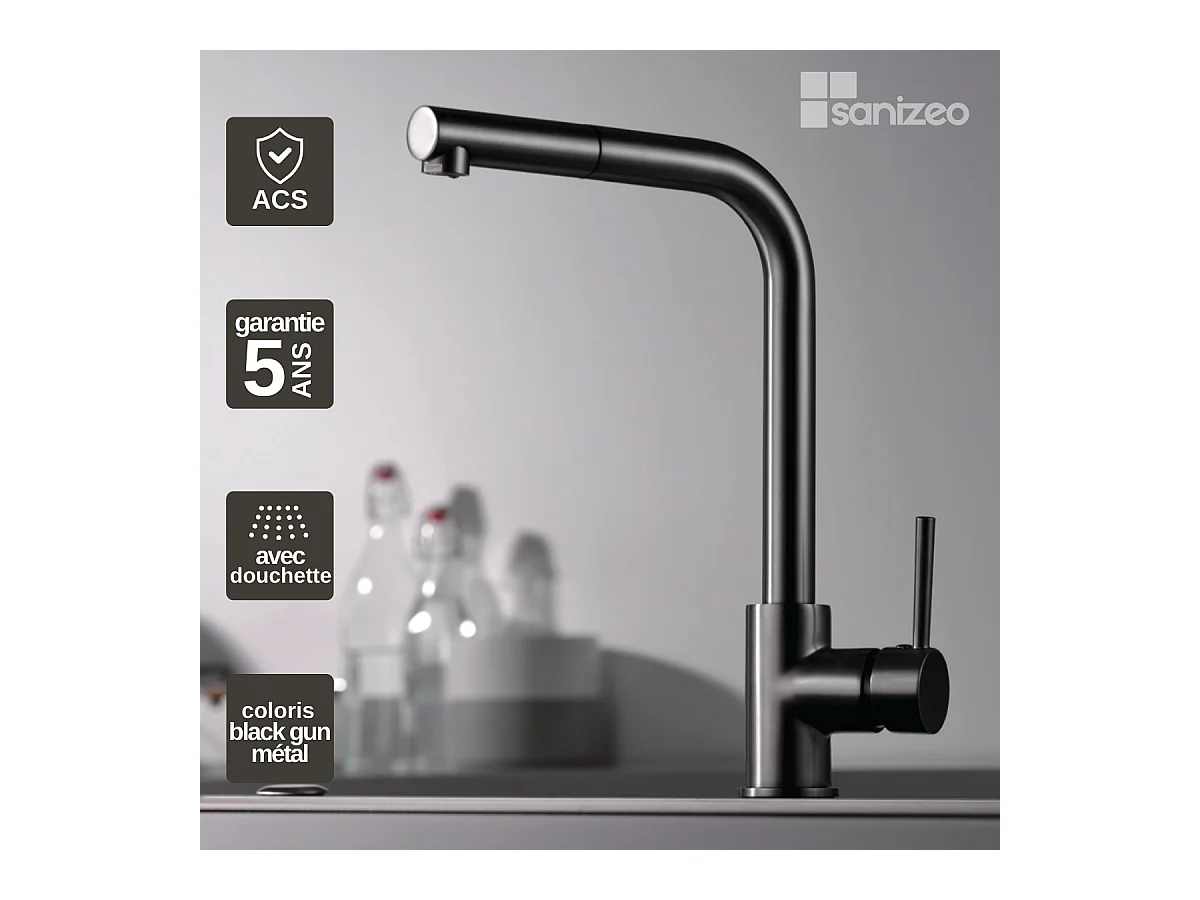 Mitigeur Évier Cuisine avec douchette extractible noir métal - Design moderne – MALTA IMEX
