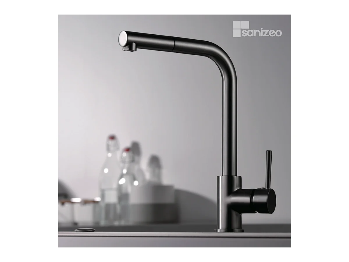 Mitigeur Évier Cuisine avec douchette extractible noir métal - Design moderne – MALTA IMEX