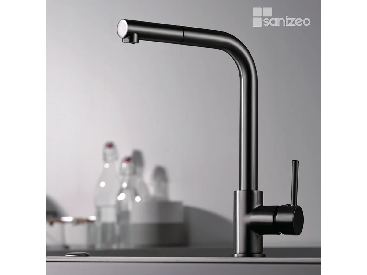 Mitigeur Évier Cuisine avec douchette extractible noir métal - Design moderne – MALTA IMEX