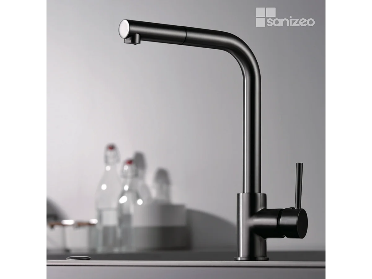 Mitigeur Évier Cuisine avec douchette extractible noir métal - Design moderne – MALTA IMEX