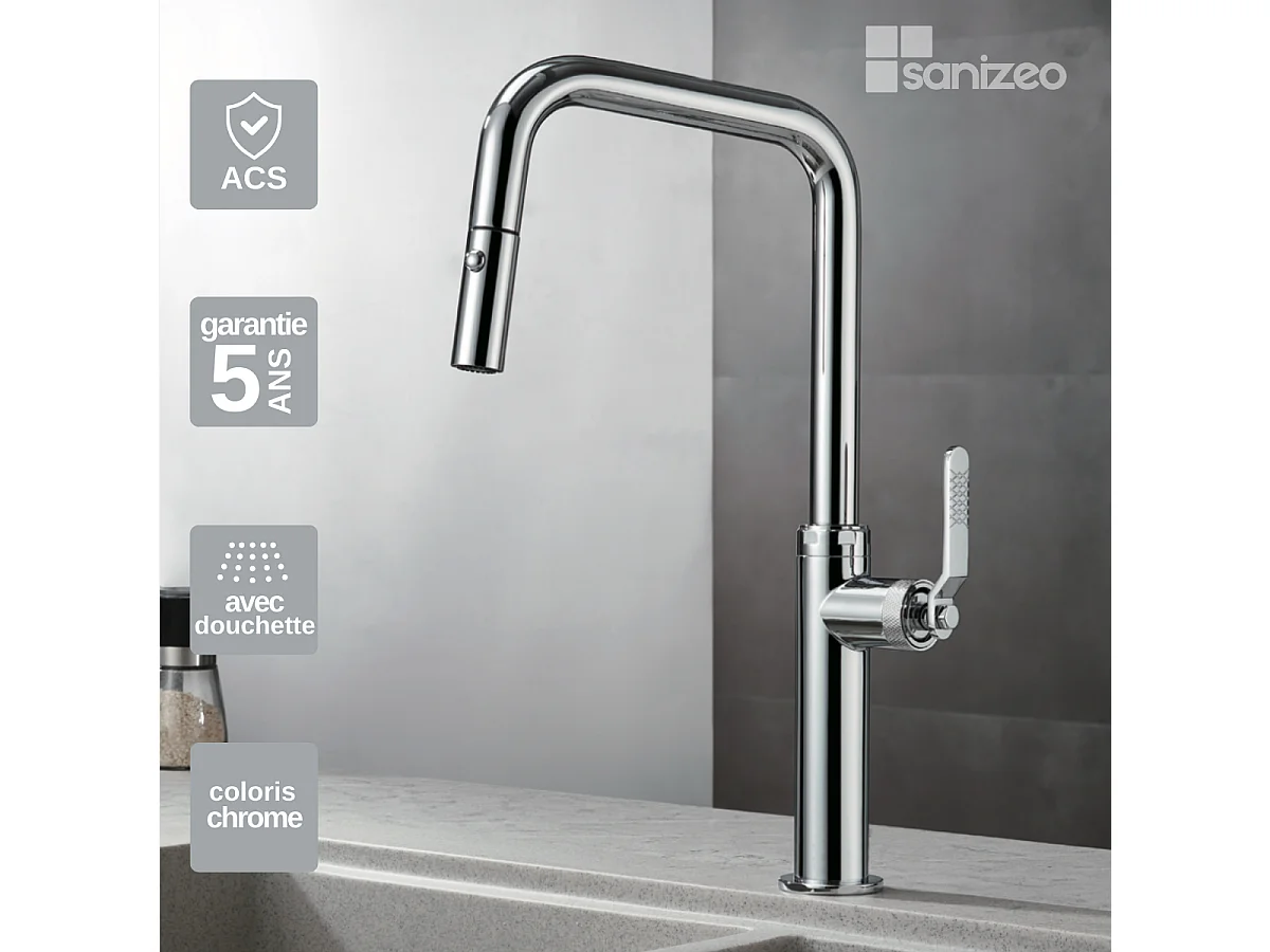 Mitigeur Évier Cuisine avec douchette extractible chromé - Design moderne – NIZA IMEX