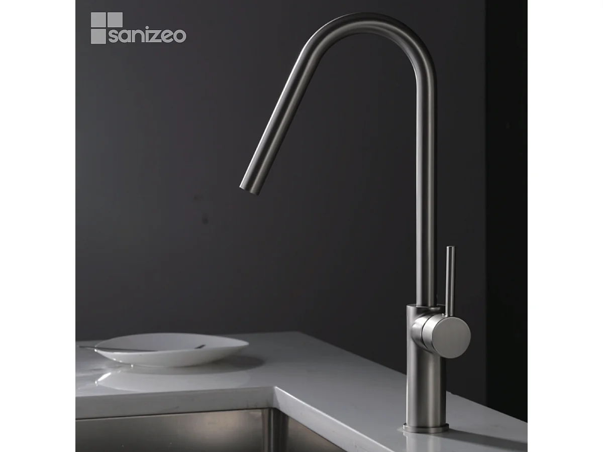 Mitigeur Évier Cuisine avec douchette extractible niquel brossé - Design moderne – KENIA IMEX