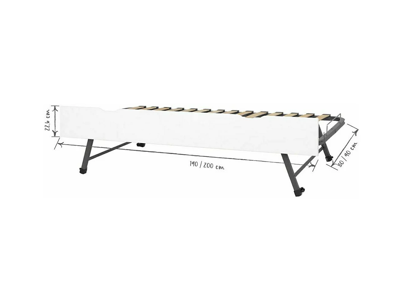 Sommier gigogne avec façade 2 mains 90x200 cm bois massif blanc MAKURIA