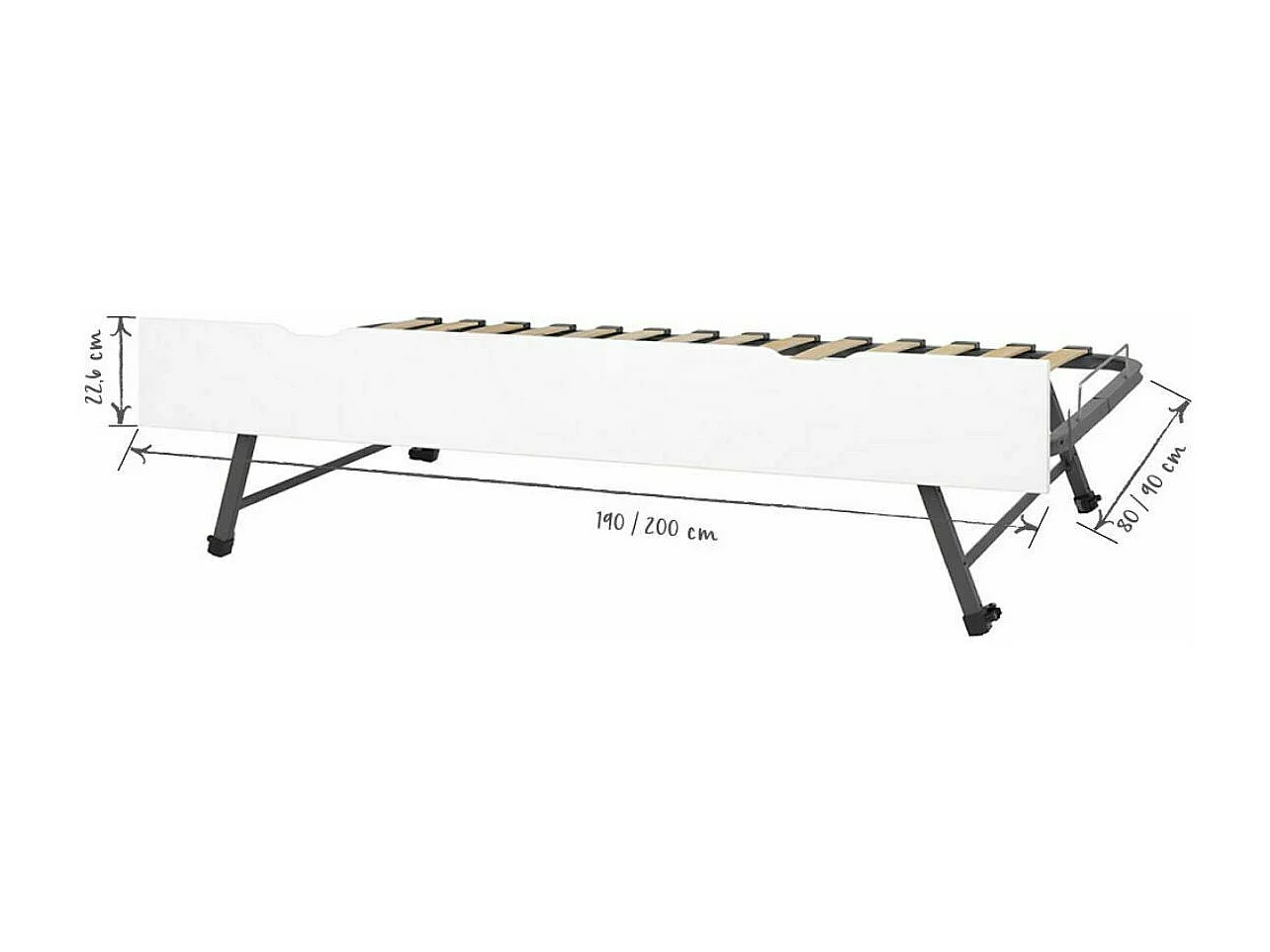 Sommier gigogne avec façade 2 mains 90x200 cm bois massif blanc MAKURIA