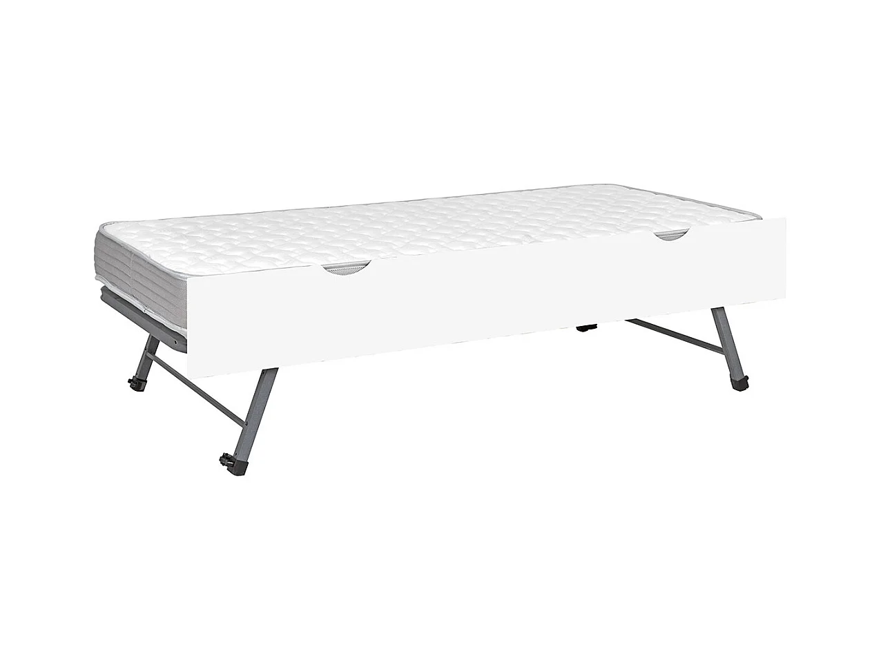 Ensemble sommier gigogne avec façade 90x190 cm panneaux de fibres blanc KALA