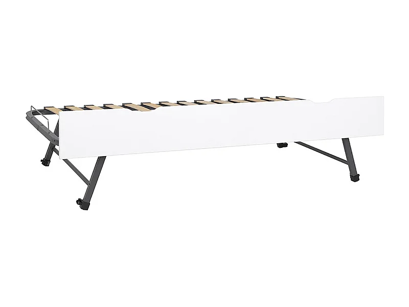 Sommier gigogne avec façade 2 mains 90x190 cm bois massif blanc MAKURIA