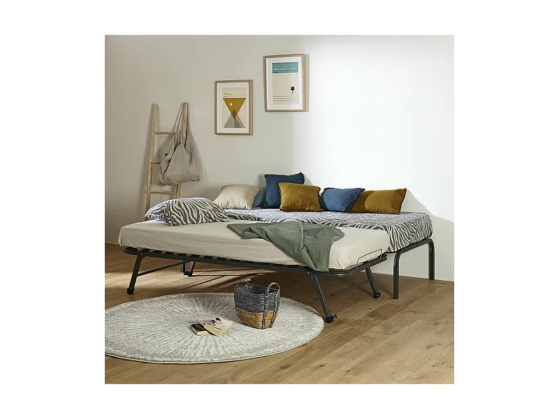 Sommier gigogne 80x190 cm metal gris STRATA