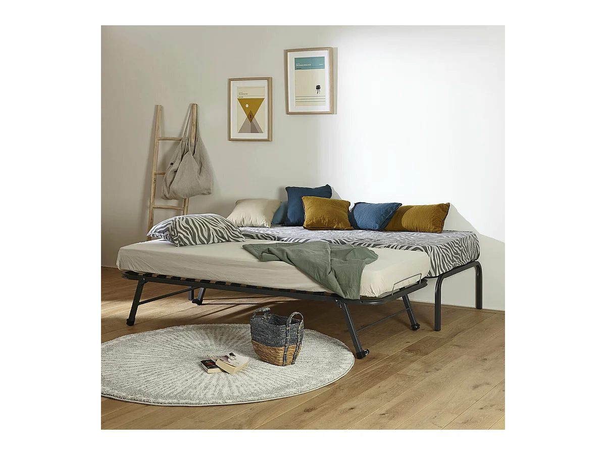 Sommier gigogne 80x190 cm metal gris STRATA