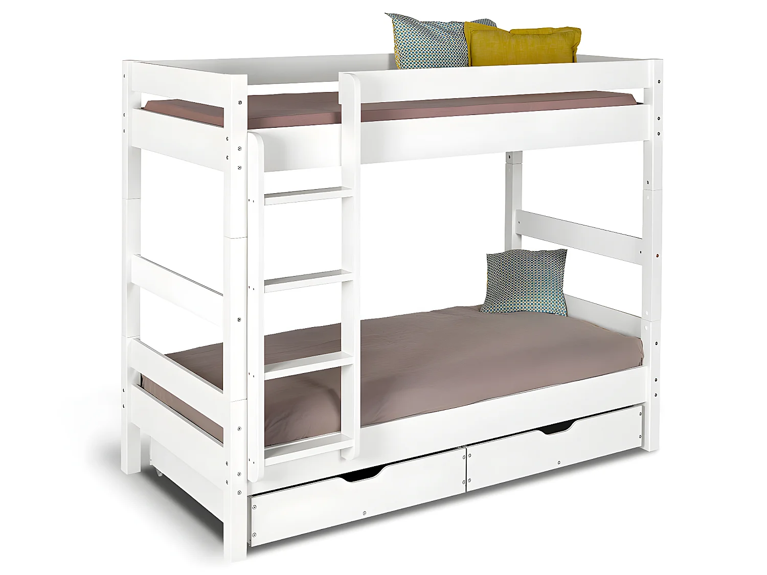 Pack lit superposé séparable avec tiroirs 80x190 cm bois massif blanc AARON