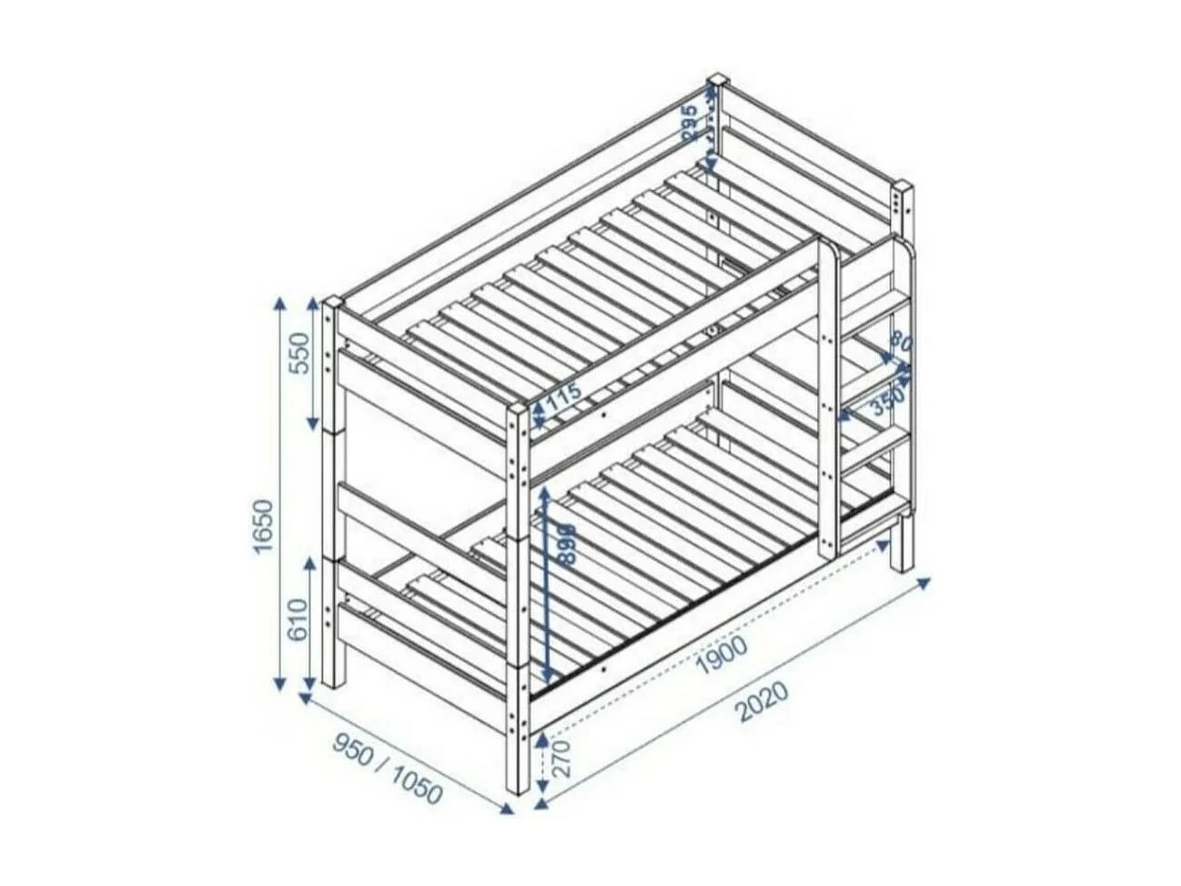 Lit superposé séparable 80x190 cm bois massif blanc AARON