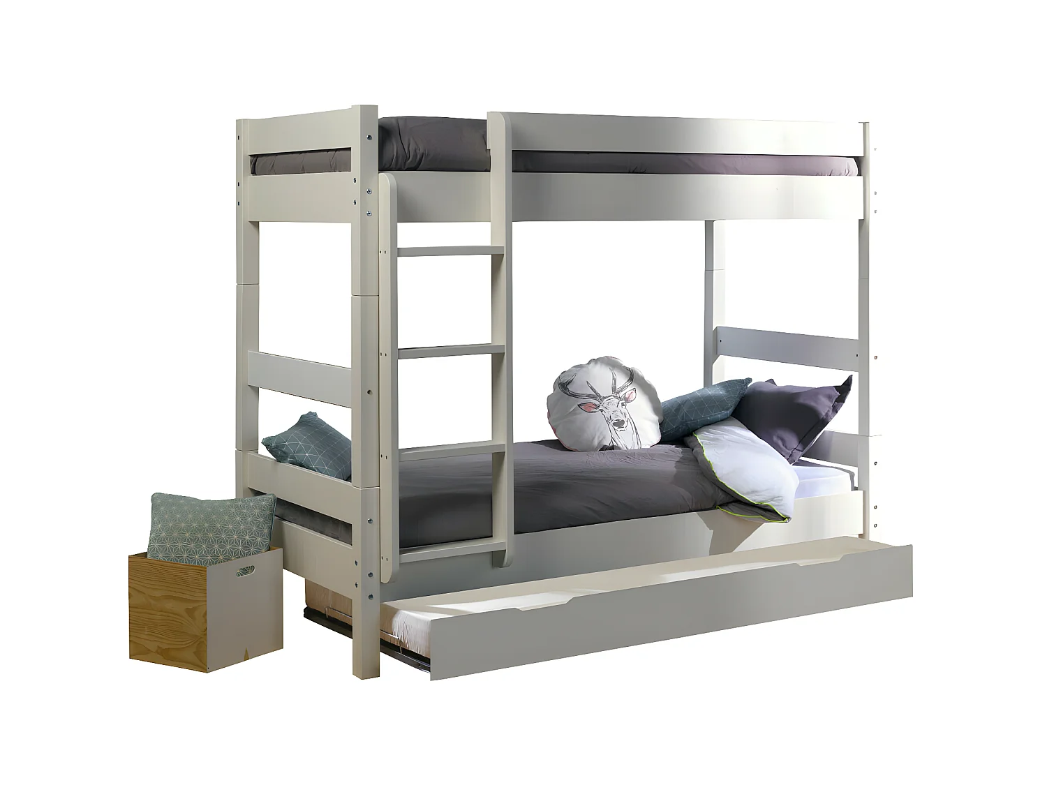 Pack lit superposé séparable gigogne avec matelas 80x190 cm bois massif blanc AARON