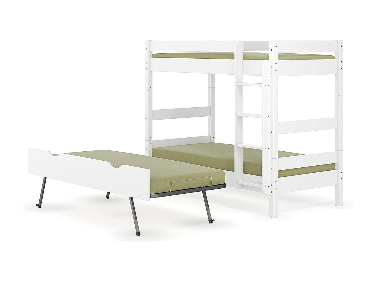 Pack lit superposé séparable gigogne avec matelas 80x190 cm bois massif blanc AARON