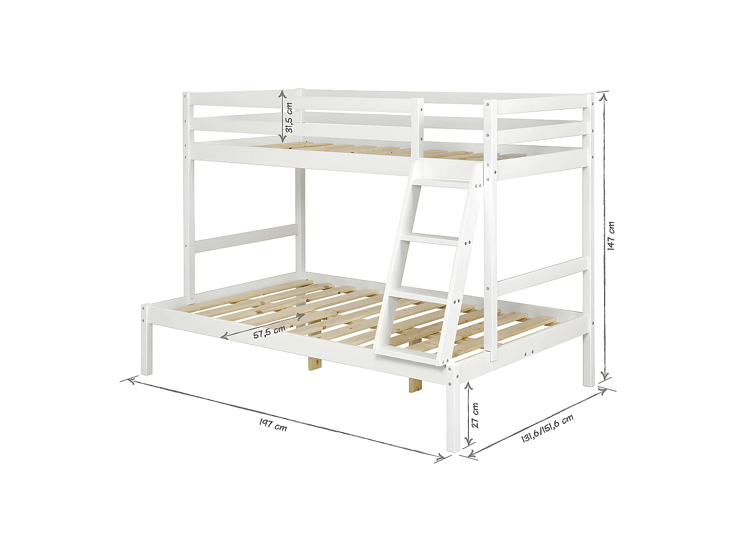 Lit superposé 140x190 cm bois massif bois naturel JULIAN