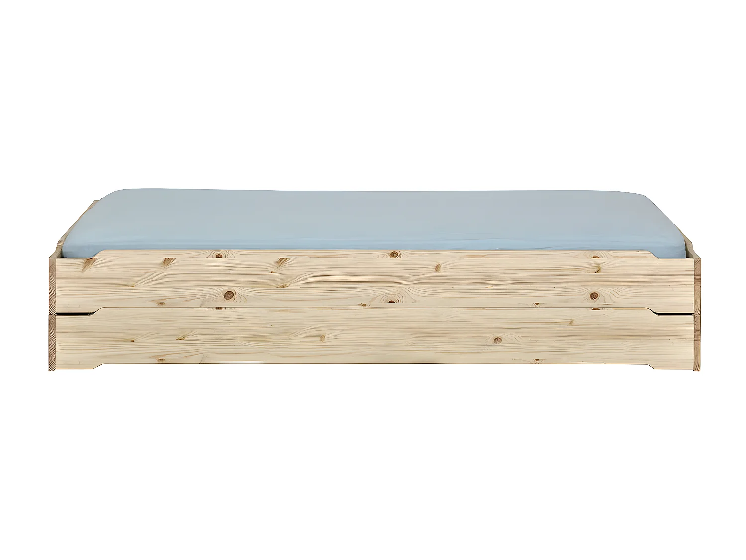 Pack 2 lits empilables et 2 matelas 90x190 cm bois massif bois naturel JELLY