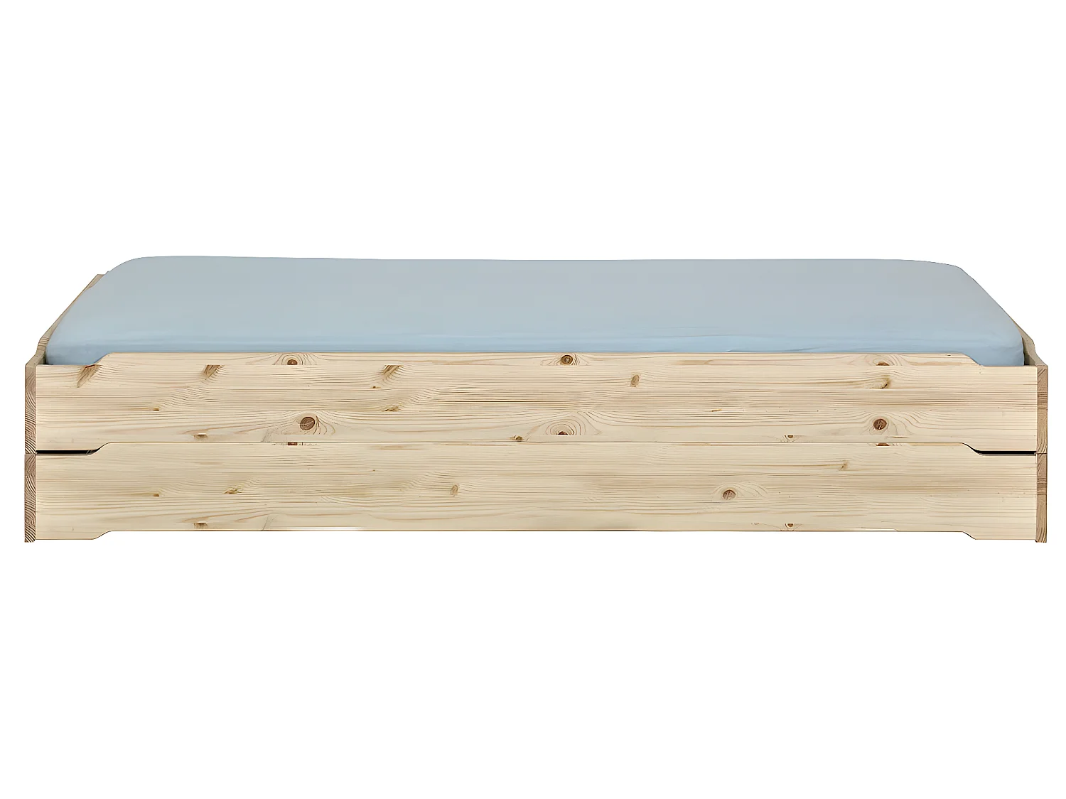 Pack 2 lits empilables et 2 matelas 90x190 cm bois massif bois naturel JELLY