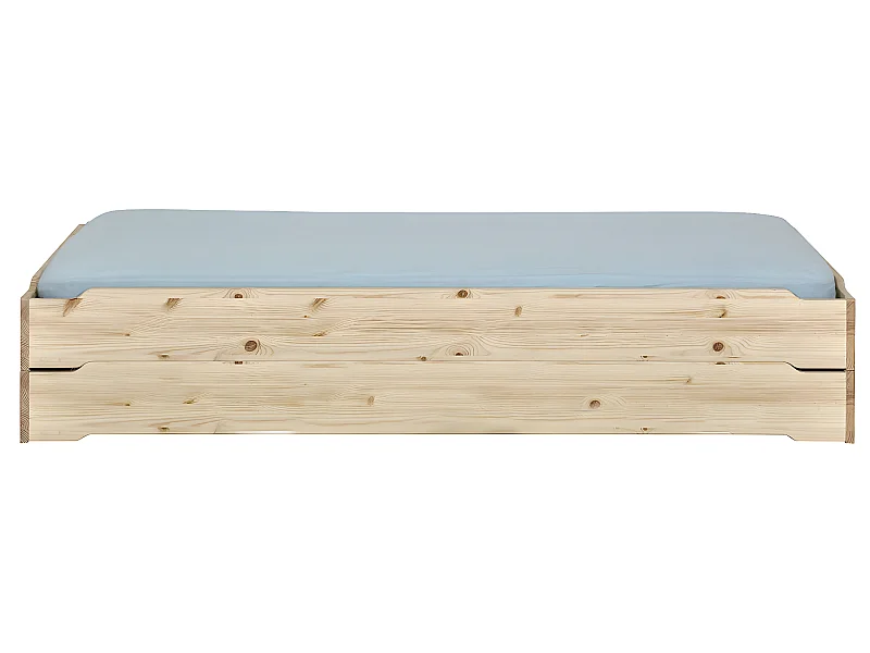 Pack 2 lits empilables et 2 matelas 90x190 cm bois massif bois naturel JELLY