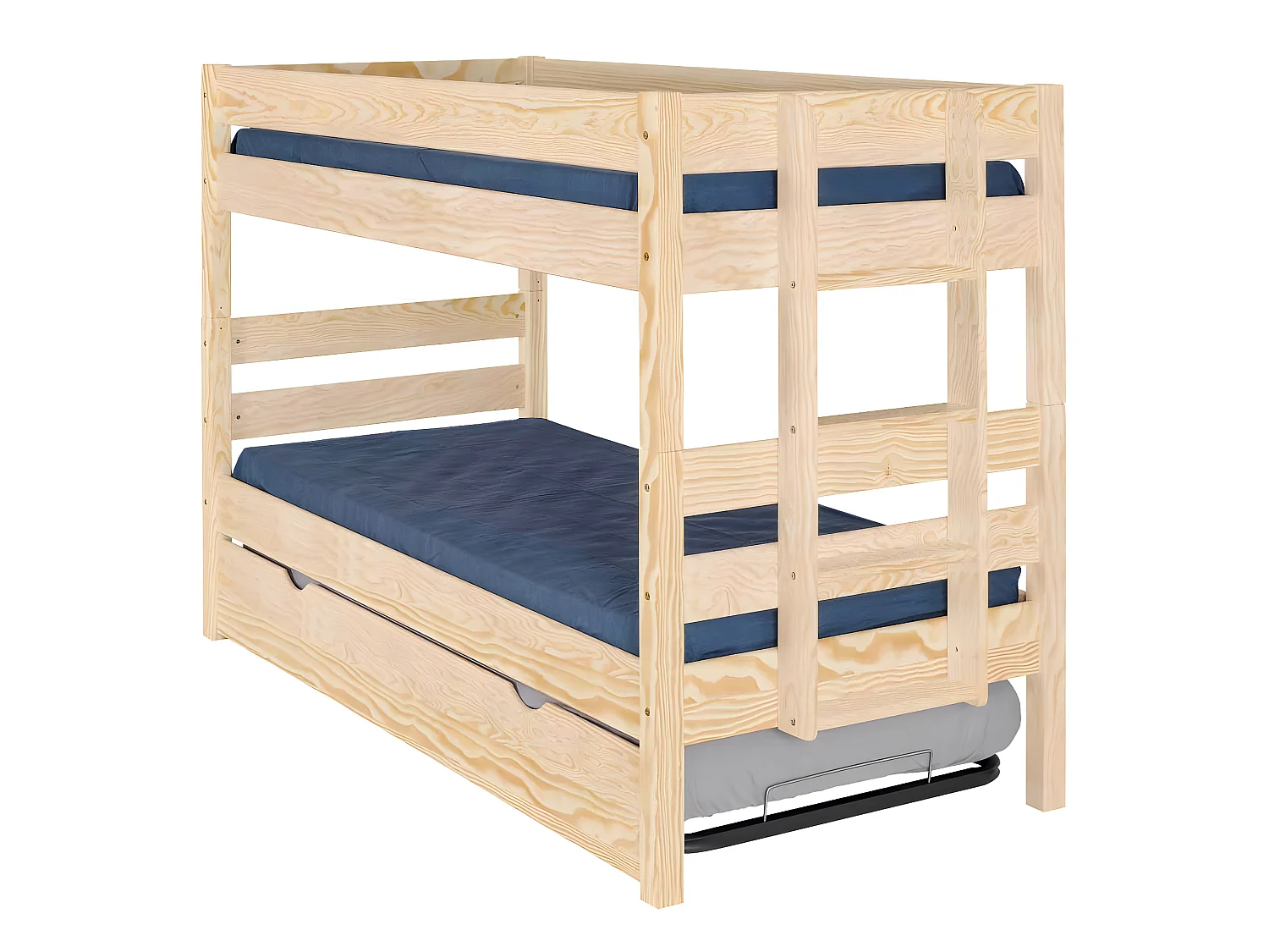 Lit superposé bas avec sommier gigogne 90x200 cm bois massif bois naturel ANIBA